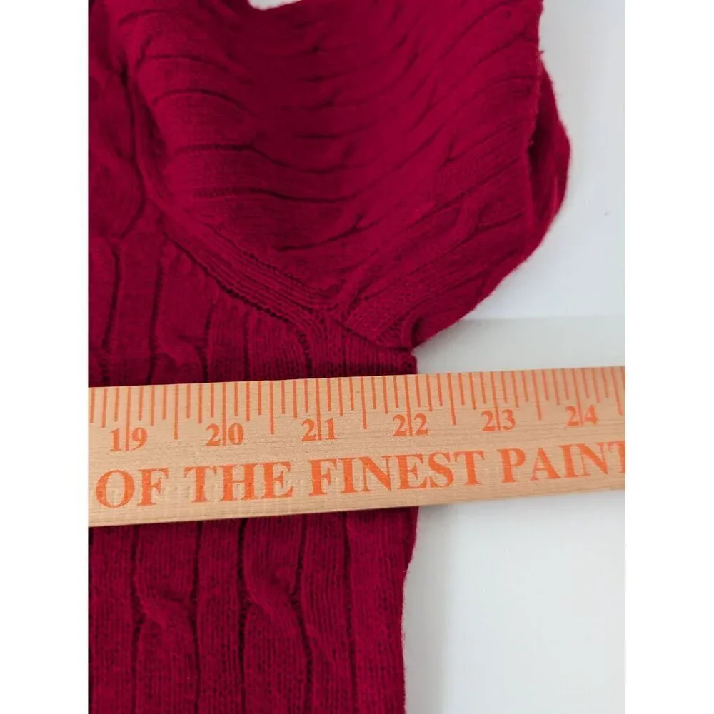 Talbots Cable Knit Sweater Womens Size XL Red Lambswool Blend Button Detail Knit